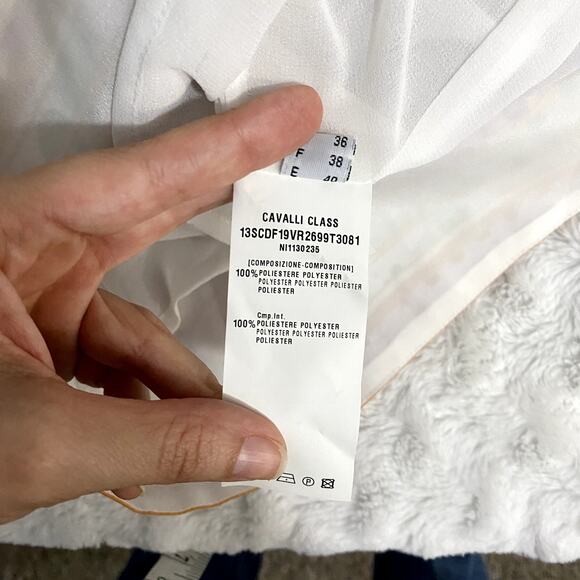 Roberto Cavalli Class White Purple Floral Split Neck Sleeveless Shift Dress 8 - Picture 6 of 10